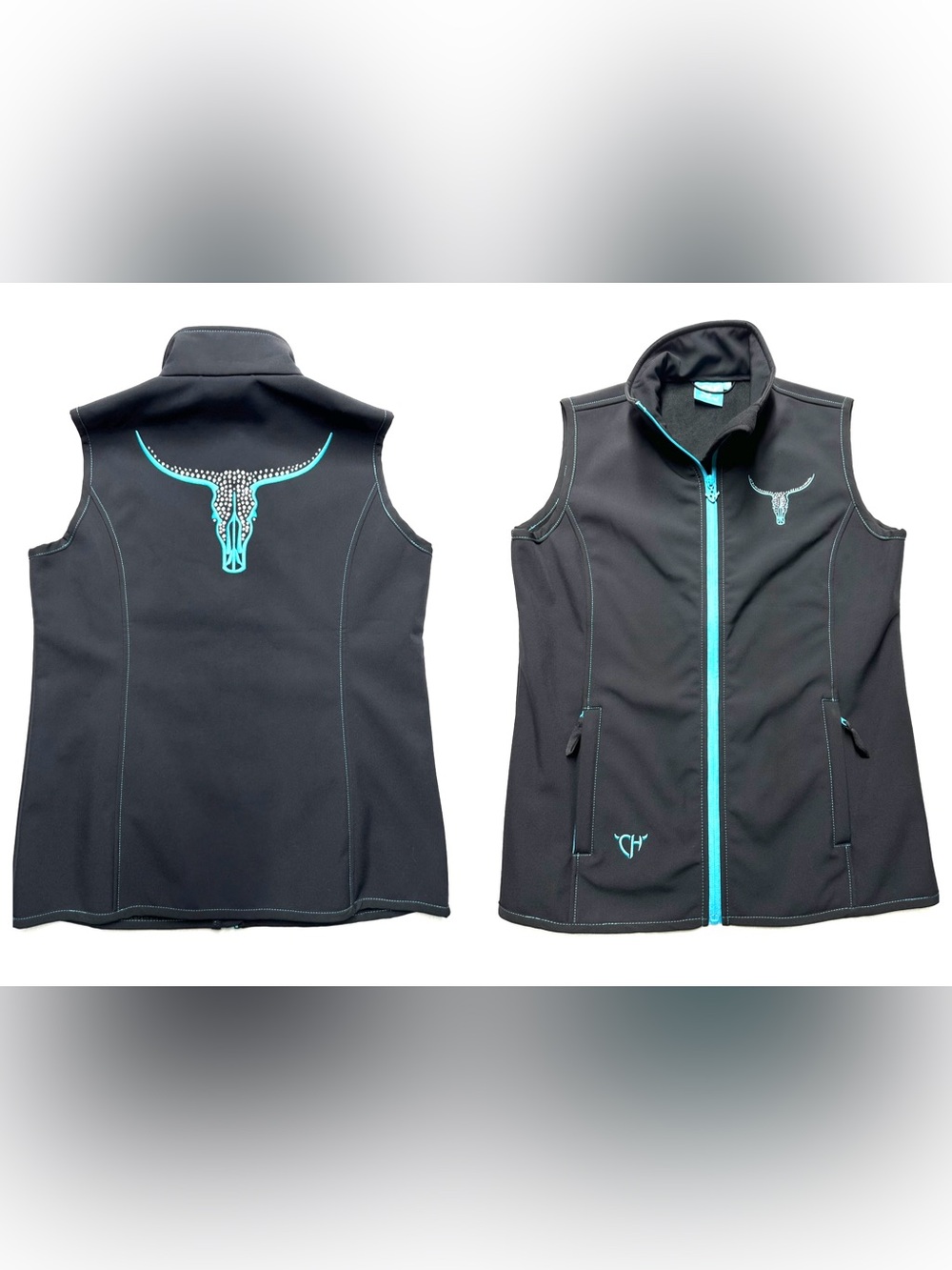 Cowgirl Hardware Women’s M Black Softshell Vest Rhinestone Longhorn Western
